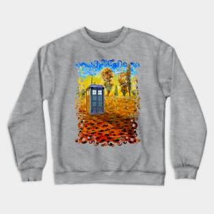 Blue Phone booth at Grass field Crewneck Sweatshirt